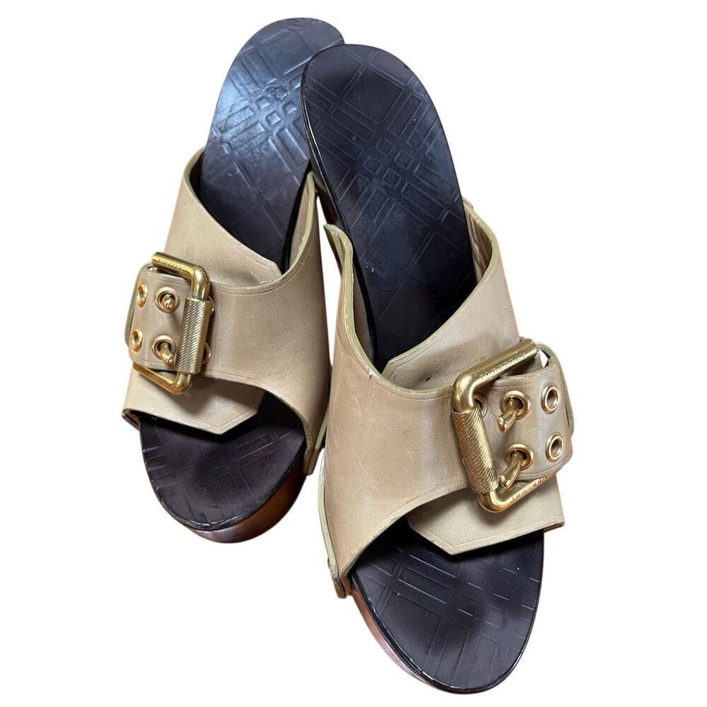 Burberry Olive Green Leather Gold Buckle Platform Stiletto Heels EU 39 US 8 - Picture 15 of 15